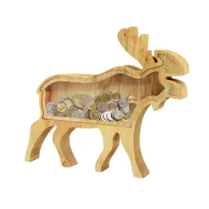 Piggraise Handlebarent Organic Glass Woodkawasaky Saving Box Coin Bank for Kids Animal Packing Decoration Eco-friendly Souvenir