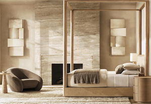 Nội THẤT PHÒNG NGỦ hiện đại sang trọng 3 ngăn kéo đường cong gỗ sồi tự nhiên Hoàng Gia đóng cửa đầu giường - Product Image 3