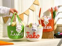 Kaiyue Panier de Pâques personnalisable Seau de lapin en peluche personnalisé Nom brodé Cadeaux de Pâques tricotés à la main purs pour
