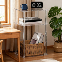 Mesa Transparente de Acrílico, Moderna y Minimalista, con Marco Transparente, para Sala de Estar, Dormitorio, Mesa de Centro, Almacenamiento Multicapa, Mesa Pequeña