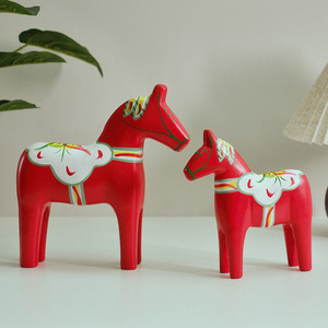 Dala Horse <b>Ornament</b> Red Wooden Pair Traditional Wedding Decoration - Product Image 2
