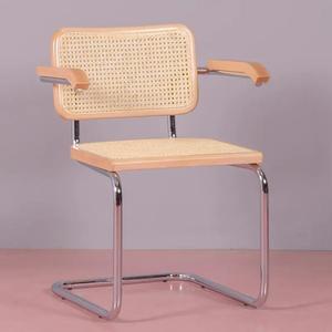 <span class=keywords><strong>Fauteuil</strong></span> rétro classique en porte-à-faux à structure métallique chaise de salle à manger <span class=keywords><strong>vintage</strong></span> en <span class=keywords><strong>rotin</strong></span> avec accoudoirs - Product Image 1