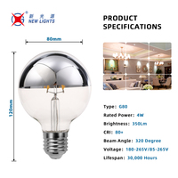 Usine E27 A60 G80 G125 8w 2700k Argent Demi Miroir Led Filament Ampoules Miroir Demi Chrome Globe Lumière