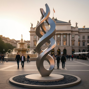 Grande sculpture moderne abstraite en acier inoxydable torsadé de luxe pour l'aménagement paysager extérieur, les jardins et les installations artistiques dans les espaces publics - Product Image 2