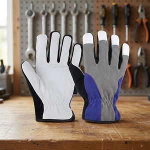 Gants de travail antidérapants en cuir PU JNA GROUP avec poignet élastique, épaisseur 4 mil, longueur 10 pouces, anti-vibration, bleu et blanc - Product Image 4