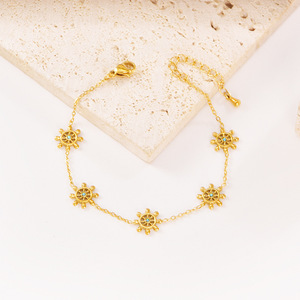 Bracelet fin en acier inoxydable plaqué or 18 carats, style luxe léger, diamant bleu, gouvernail de <span class=keywords><strong>bateau</strong></span>, petite chrysanthème, pétale - Product Image 2