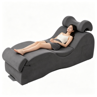 Fauteuil de relaxation d'intérieur avec appui-tête, poches latérales, design ergonomique, mousse compressée en forme de S, chaise longue incurvée
