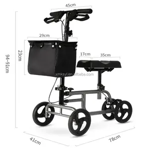 Wholesale Folding Aluminum 4-Wheel Knee Scooter All-Terrain Flexible Wheels with Basket for Handicapped Walkers