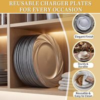 Assiettes de présentation rondes en plastique gaufré argentées de 13 pouces, brillantes, pour mariages, traiteurs, fêtes, Noël, dîners à domicile, vente en gros