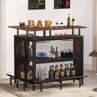 Comptoir de bar de style industriel pour la maison Table haute multifonctionnelle en forme de L avec support en verre et cadre en métal