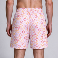 Shorts de plage pour hommes avec logo personnalisé, sublimation géométrique, impression intégrale, séchage rapide, cordon de serrage, décontractés, pour l'été, vente en gros ODM