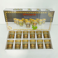 Set cangkir kaca Maroko, 12 buah cangkir gaya bambu berlapis emas untuk restoran gelas air 130ml