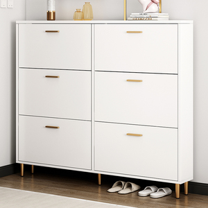 خزانة أحذية خشبية احترافية متعددة الطبقات بيضاء قابلة للإمالة، خزانة أحذية عمودية - Product Image 3