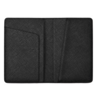 Porte-documents de voyage d'affaires en cuir PU Saffiano noir classique avec logo personnalisé, organiseur de portefeuille, porte-passeport