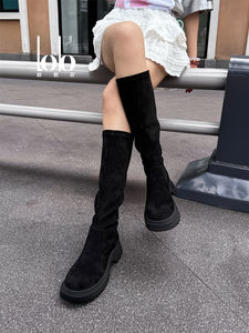 25 nouvelles bottes legging mode pour femmes talon plat imperméable avec semelle épaisse en fibre élastique sur le genou à la hauteur du genou Style automne - Product Image 3