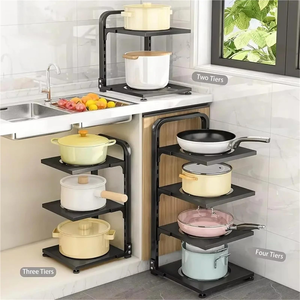 Organiseurs de casseroles et poêles réglables robustes noirs à 8 niveaux pour placards de cuisine et rangements sous armoires - Product Image 4