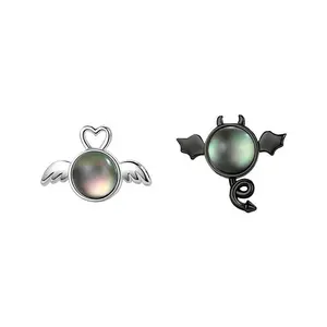 New Design Unique Angel and Demon Couple Earrings for Women Men Cute Asymmetrical Stud Earring Gifts Jewelry Accessories