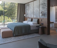 Mobilier de chambre standard pour hôtel de type boutique, projet complet de mobilier de chambre d'hôtel de style nordique.