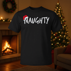 Camisetas Navideñas Promocionales para Parejas, Diseño Naughty Nice - Product Image 3
