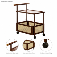 Table d'appoint mobile en bambou 50cm 70cm à deux niveaux avec roulettes pour salon et salon de beauté – Vente en gros directe