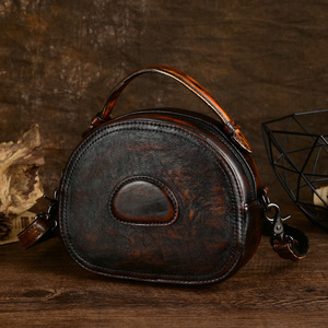 Sac Ando vintage en cuir véritable, mini sac à main pour femme, poignée supérieure arrondie en cuir de vachette, sac bandoulière - Product Image 1