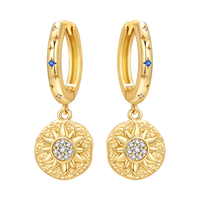 Boucles d'oreilles en argent S925 plaqué or et émail, Nouveauté 2026, Bijoux de luxe vintage minimalistes avec zircone cubique brillante, Cadeau romantique