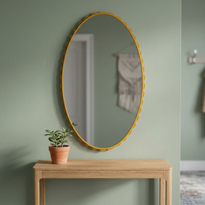 Oval Brass Wall <b>Mirror</b> with Scalloped Frame Modern Decorative Design for Living Room Bedroom - Product Image 2