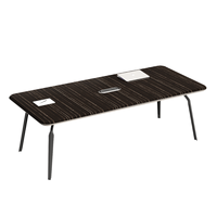 Table de conférence de bureau moderne de taille compacte, plateau en MDF à grain lisse, sortie de câbles intégrée, pieds métalliques simples, petite table de réunion pour hôtel