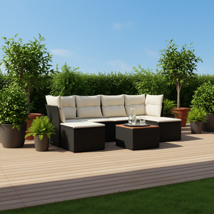 ชุดโซฟาหวายทันสมัยสำหรับลานบ้าน สีดำ พร้อมเบาะรองนั่ง เฟอร์นิเจอร์กลางแจ้ง สำหรับ 7 ที่นั่ง ดีไซน์ร่วมสมัย - Product Image 2