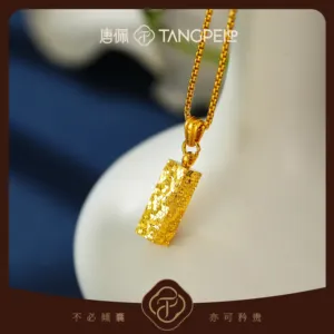 TANGPEI 2026 Nuevo Collar de Barra de Oro para Mujer, Aleación de Cobre, Inscripción 'Riqueza en las Cuatro Direcciones', Textura de Hielo Triturado, Joyería de Moda - Product Image 2
