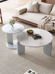 Table basse ronde moderne en marbre, design emboîtable, mobilier minimaliste pour salon - Product Image 1