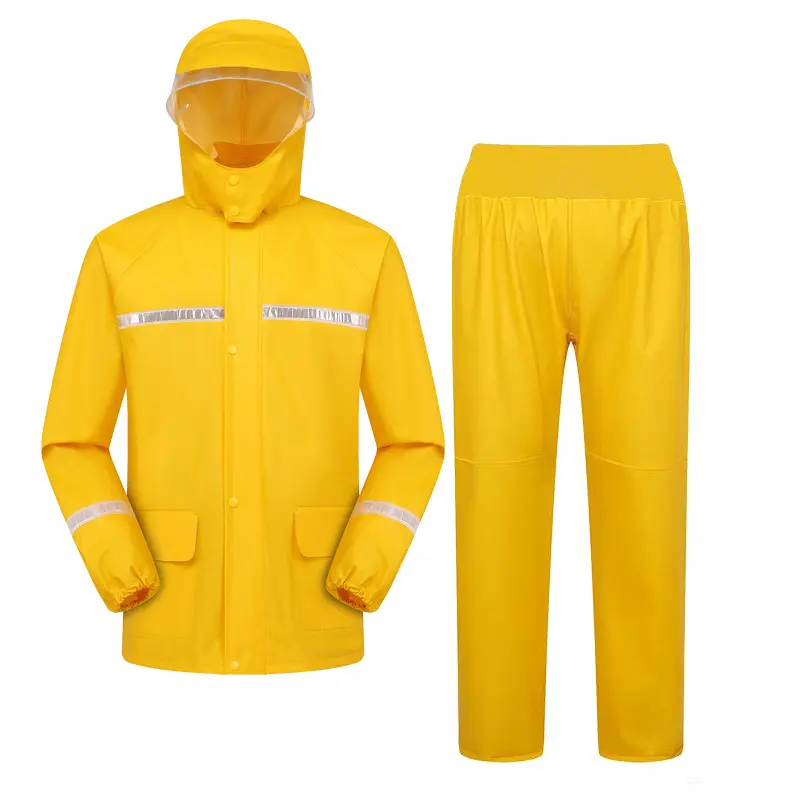 Extérieur Imperméable fendu de haute qualité Ride Duty PVC Imperméable Réfléchissant Couleur unie Multi-poches Léger Sécurité Combinaisons à capuche