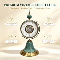 Horloge de bureau rétro européenne de luxe, mouvement silencieux à engrenages rotatifs, cadran coloré en nacre, base en métal émaillé craquelé, pour la maison ou comme cadeau