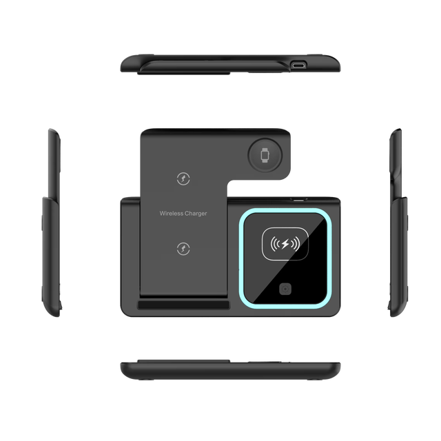Creative 3 in 1 Magnetic Wireless Charger Stand Holder Foldable Charging Station for iPhone Watch Earphone Charging Dock Light