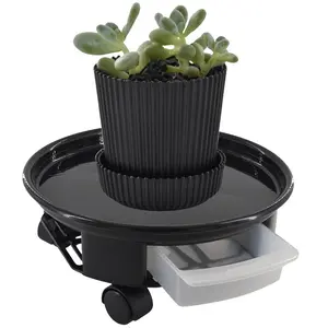 Supply 3 color thickened round resin flowerpot tray plastic mobile flowerpot base universal wheel roller water tray flower stand