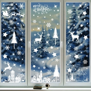 Ensemble d'autocollants statiques pour fenêtres de Noël Winter Wonderland, rennes et sapins enneigés, pour vitres et murs, décoration de maison pour les fêtes - Product Image 2