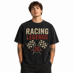 Camiseta Vintage Lavada con Diseño de Leyendas del Automovilismo, Unisex, Número 26, Gráfico de Bandera a Cuadros, Casual, Personalizada, OEM, Venta al Por Mayor - Product Image 2