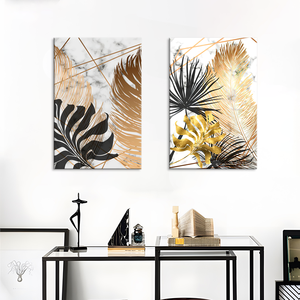 فن جداري حديث فاخر لغرفة المعيشة-"ورقات" ملصق تجريدي مطبوع على قماش القماش إطار ألومنيوم سهل التعليق ديكور منزلي - Product Image 5