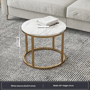 Juego de Mesas de Centro Modernas Ahorradoras de Espacio, 2 Piezas, Mesas Auxiliares Redondas con Aspecto de Mármol y Marco de Metal Dorado, Muebles para <span class=keywords><strong>Restaurante</strong></span> - Product Image 6