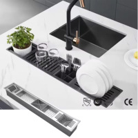 Évier de bar artisanal en acier inoxydable 304, égouttoir à vaisselle multi-compartiments de 120 cm avec plateau grillagé multifonctionnel