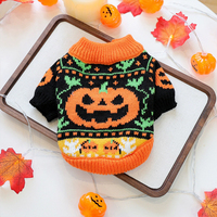 Pull tricoté chaud pour chien automne-hiver, imprimé citrouille et fantôme d'Halloween, costume de fête pour chiots, vêtements pour petits chiens