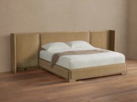 Lit plateforme moderne de luxe en bois massif, design incurvé, rembourré, pour chambre parentale, collection de luxe