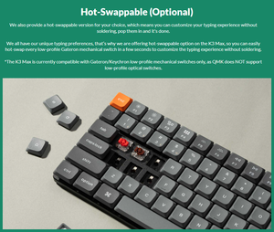 Teclado Mecánico Personalizado Inalámbrico <span class=keywords><strong>Keychron</strong></span> K3 MAX con Retroiluminación Blanca, Tres Modos QMK/VIA, Retroiluminación RGB, Sitios de Comercio Electrónico Chinos - Product Image 6
