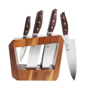 Kit De Facas De Cozinha Professional Pakka Wood Handle 7 Pcs German Stainless Steel Kitchen Knife Set With Block