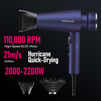 Sèche-cheveux professionnel FirePhoenix M1 110000RPM 1875W 21m/s sans balais ionique LED tactile 16 modes 400g faible bruit 125V US