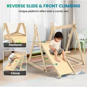 Children Wooden Climbing <b>Frame</b> With Slide And <b>Swing</b> Indoor Playground Equipment For Kids 4-6 Years Old - Product Image 4