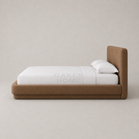 OAKEN Schlafzimmer Neues Design Massivholz-Stoffbett Minimalistisches Breites Kopfteil Maßgefertigte Größe Wohnmöbel Schlafzimmermöbel