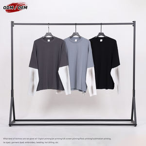 Camiseta de algodón puro de manga larga para hombre, estilo vintage con patrón sólido, lavado enzimático, estilo Wasteland, efecto de dos piezas, lavado Monkey, tejida - Product Image 2