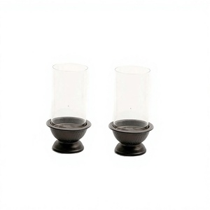 Set Of 2 <b>Glass</b> And Iron Candle Holder Finest Quality <b>Round</b> Shape Black Color Candle Holder <b>For</b> Wholesale Supplier - Product Image 1