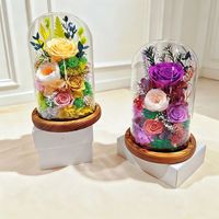 Rose éternelle artisanale bleu roi sous cloche en verre avec base en bois pour chambre à coucher, Saint-Valentin, Pâques, Noël - Vente en gros